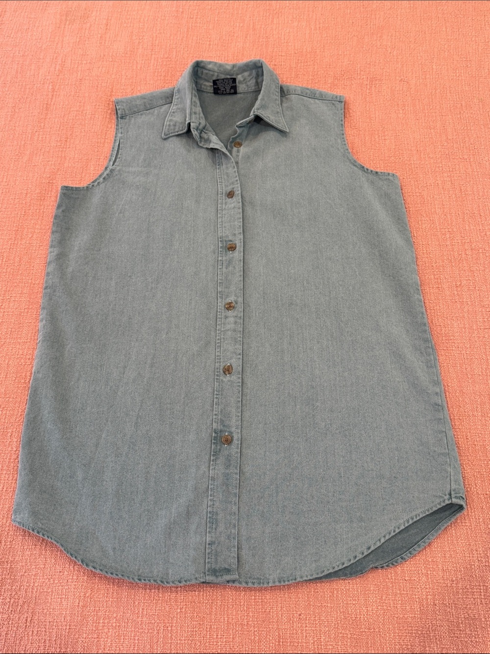 Vintage cotton Sleeveless Button-Down canvas Shirt - Light green
